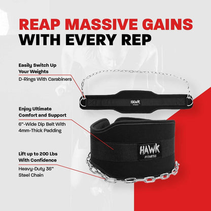 Hawk Sports Padded Dip Belt with Steel Chain and Carabiners for Bodyweight Exercises, Supports Up to 300 lbs of Weights