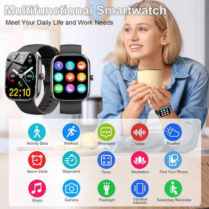 Smartwatch with 1.91" Display for Men and Women, Call Functionality, Fitness Tracker with 100+ Sport Modes, IP68 Waterproof, Heart Rate, Sleep, and SpO2 Monitoring, Pedometer, and Activity Tracker for Android and iOS