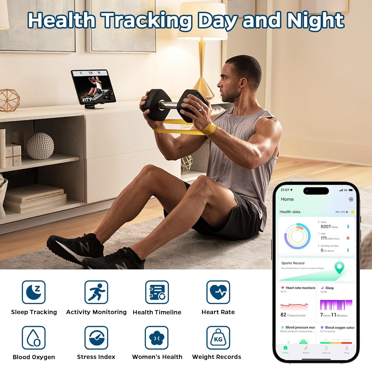 Smart Health Tracking Ring with Sleep Monitoring, Heart Rate Sensor, Waterproof Fitness Features, Activity Tracking, Air Gesture Control, 7-Day Battery Life, Compatible with iOS and Android (Black, Size #10)