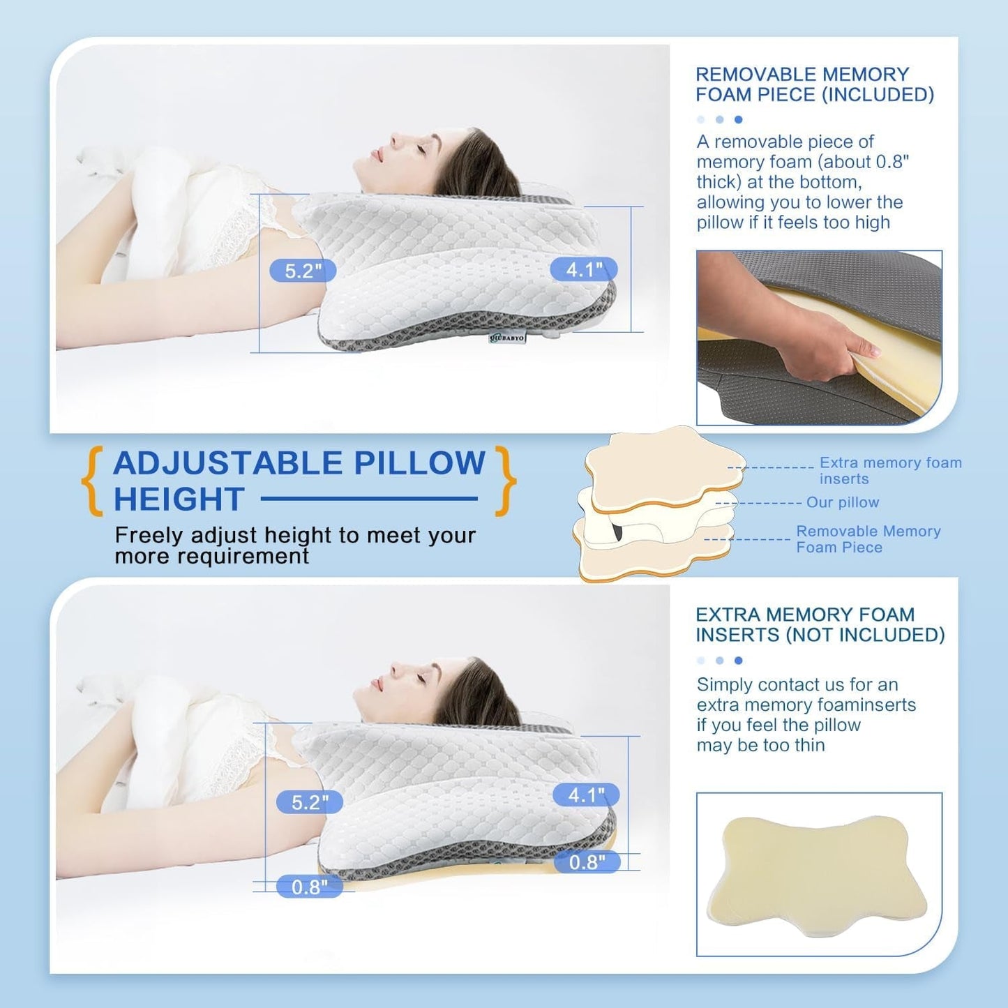 Ergonomic Memory Foam Neck Support Pillow - Adjustable Height, Odorless Contour Design for Optimal Comfort - Orthopedic Pillow for Side, Back, and Stomach Sleepers