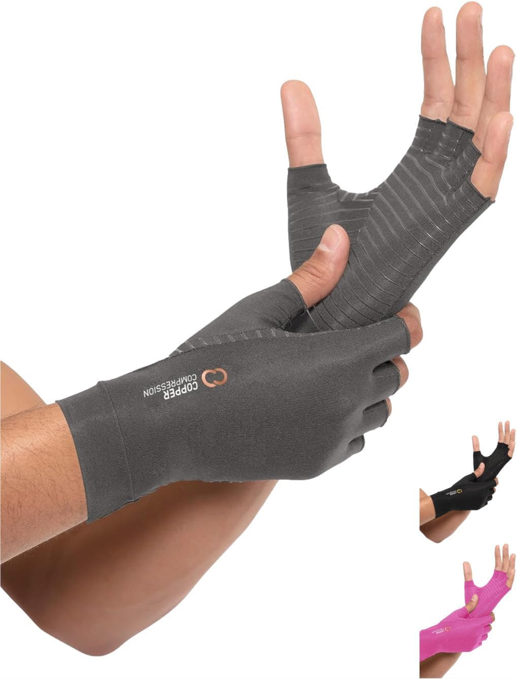 Copper Compression Arthritis Gloves - Fingerless Pain Relief Support for Carpal Tunnel, Rheumatoid Arthritis, Tendonitis, and Swelling (Men & Women, Size M)