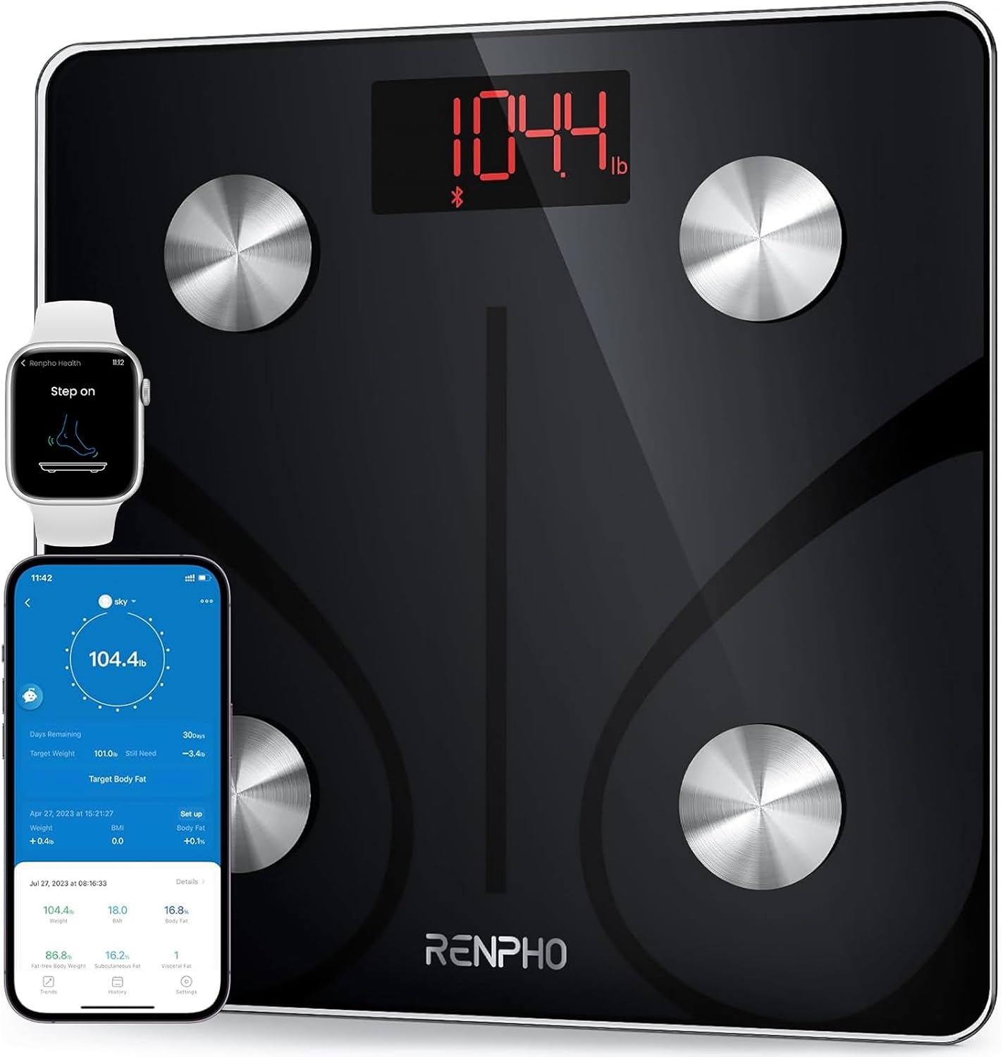 RENPHO Smart Body Composition Scale with Bluetooth Connectivity, BMI and Body Fat Monitoring, FSA HSA Eligible, 400 Lbs Capacity, Compatible with Smartphone App - Model Elis 1