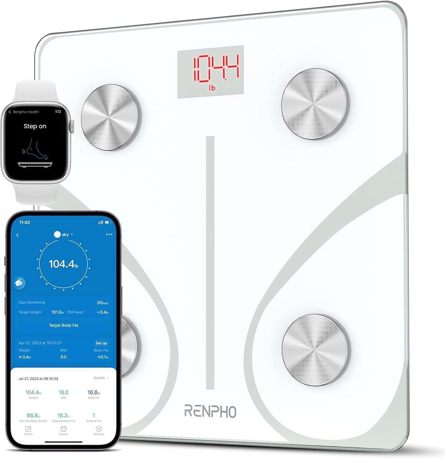 RENPHO Smart Body Composition Scale with Bluetooth Connectivity, BMI and Body Fat Monitoring, FSA HSA Eligible, 400 Lbs Capacity, Compatible with Smartphone App - Model Elis 1