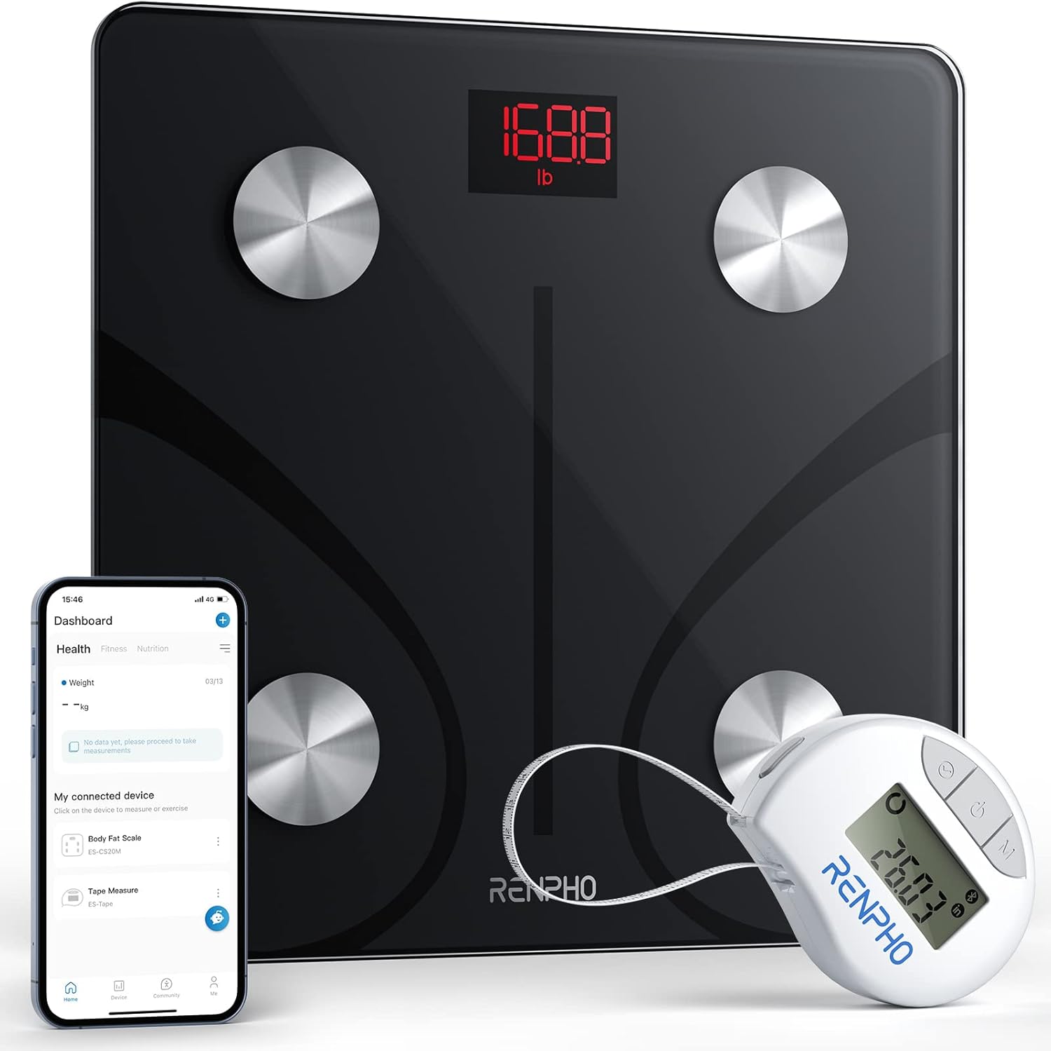 RENPHO Smart Body Composition Scale with Bluetooth Connectivity, BMI and Body Fat Monitoring, FSA HSA Eligible, 400 Lbs Capacity, Compatible with Smartphone App - Model Elis 1