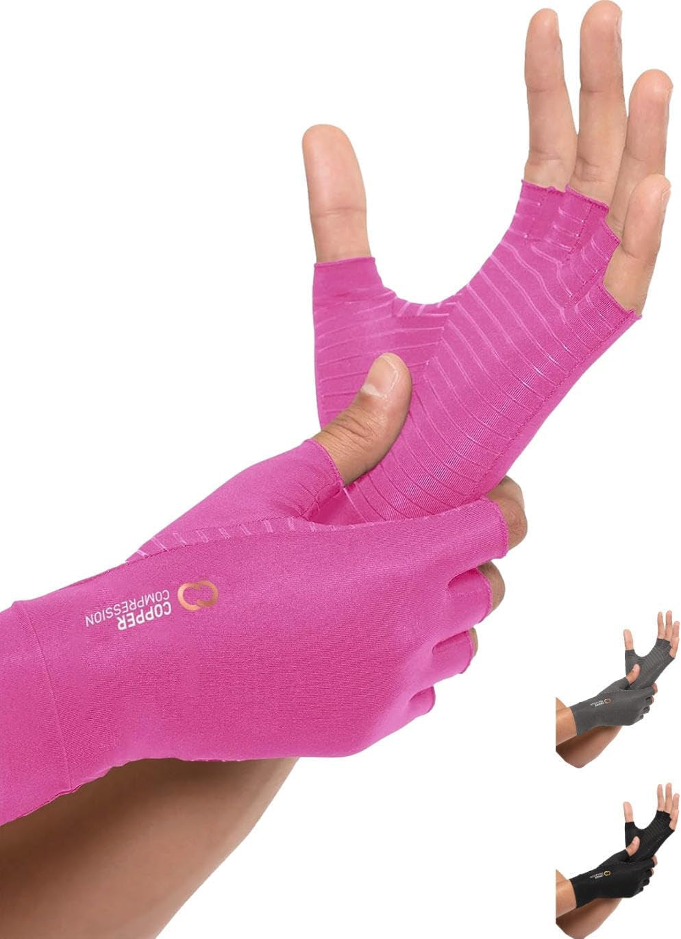 Copper Compression Arthritis Gloves - Fingerless Pain Relief Support for Carpal Tunnel, Rheumatoid Arthritis, Tendonitis, and Swelling (Men & Women, Size M)