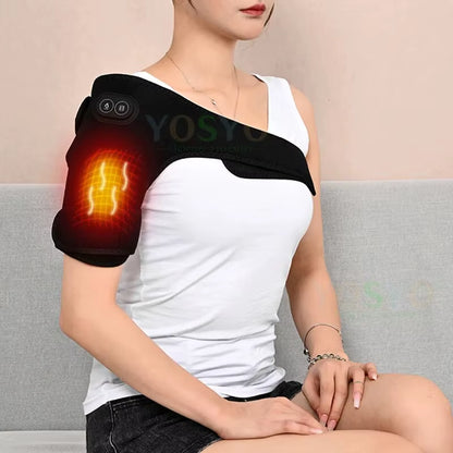 Electric Shoulder Brace Heated Knee Massager Vibration Massage Black Support Strap with Adjustable Three Levels of Heating