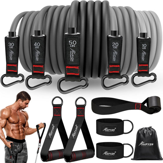 Professional Resistance Bands Set with Handles, Door Anchor, and Ankle Straps for Heavy Resistance Training, Physical Therapy, Body Shaping, Yoga, and Home Workouts