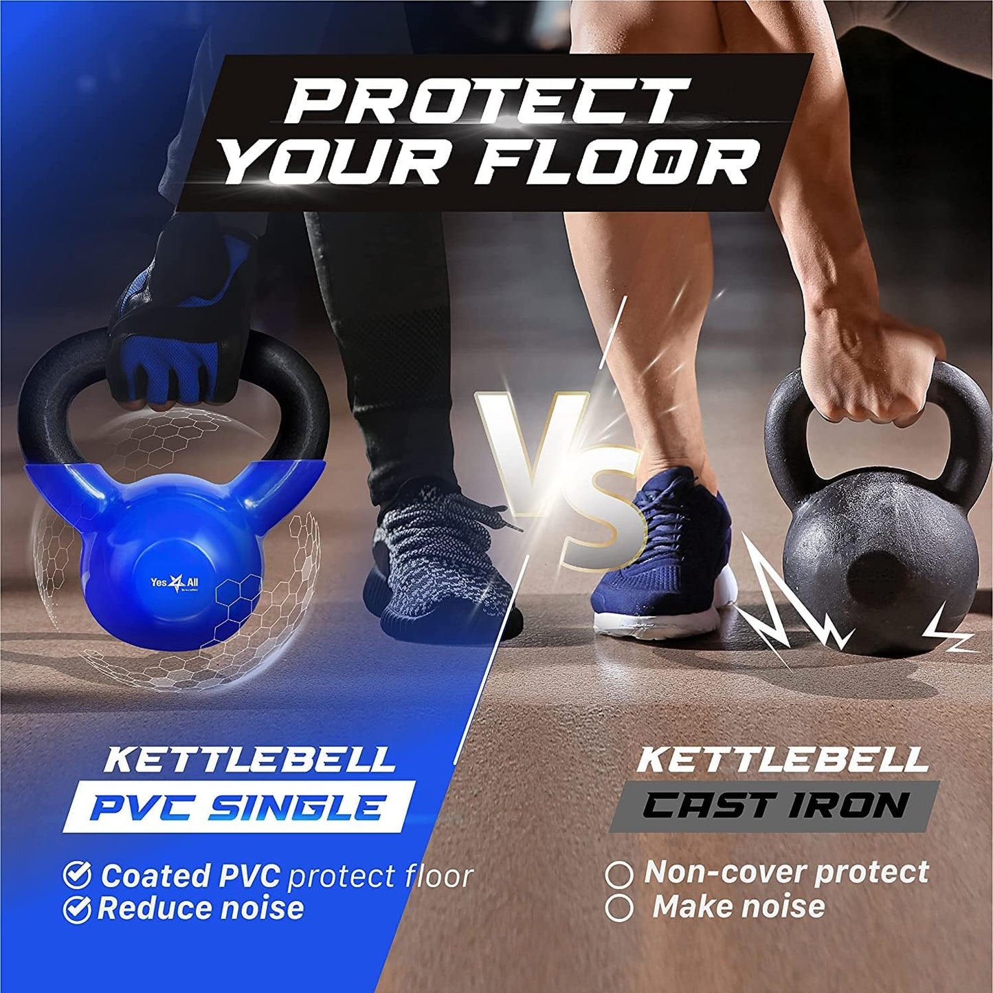 Yes4All Vinyl Coated Cast Iron Kettlebells (5-65 lbs) for Strength Training and Full Body Workouts