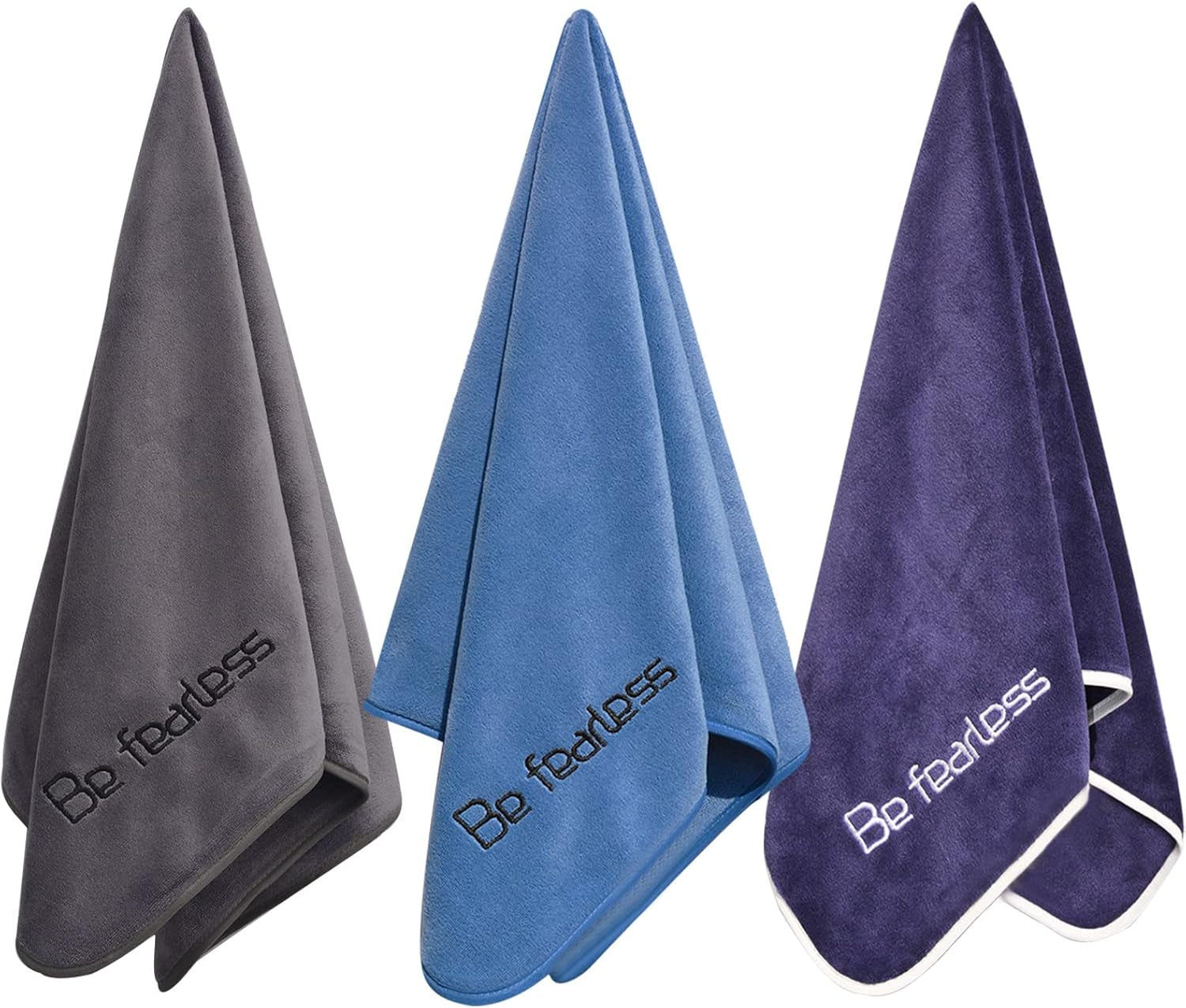 Premium Microfiber Gym Towels - Extra Large, Ultra Soft, Quick-Drying (3 Pack: Grey, Blue, Purple) - 380 GSM, 15" x 31" - Ideal for Fitness and Sports Activities