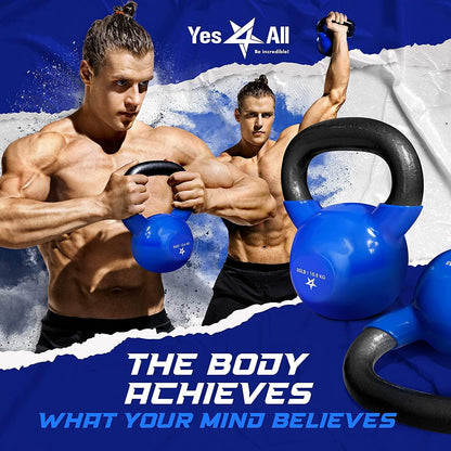 Yes4All Vinyl Coated Cast Iron Kettlebells (5-65 lbs) for Strength Training and Full Body Workouts