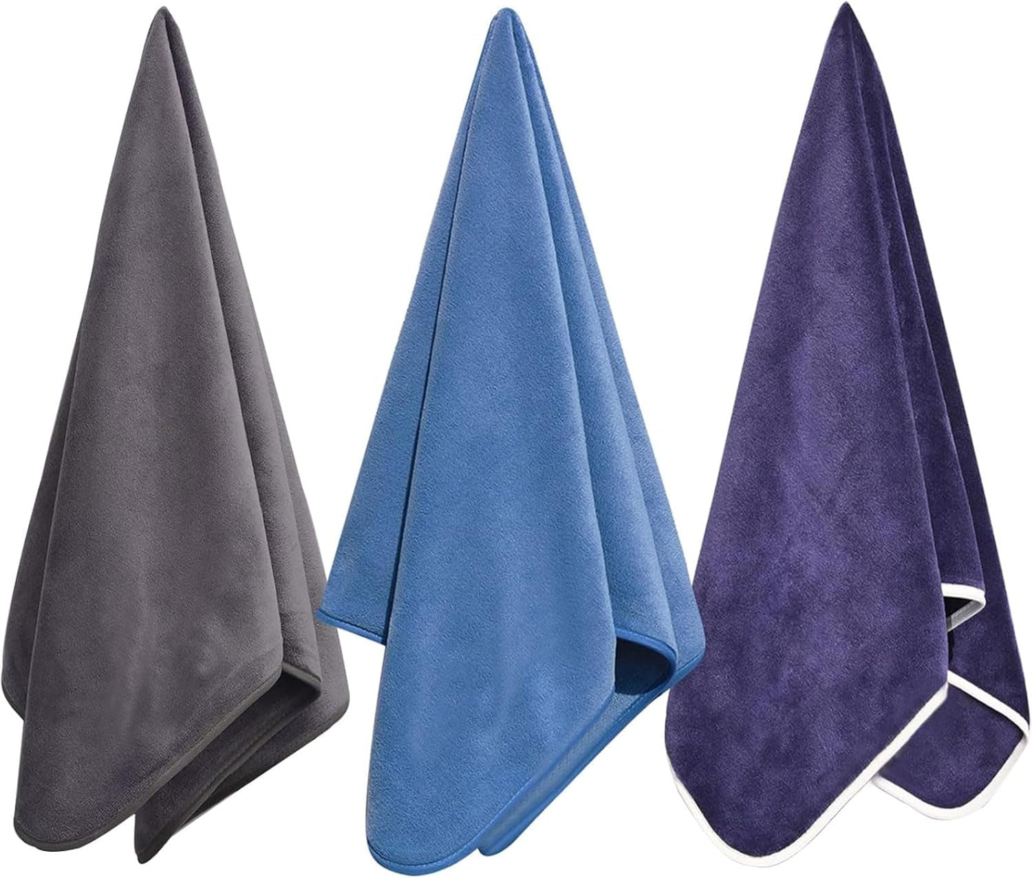 Premium Microfiber Gym Towels - Extra Large, Ultra Soft, Quick-Drying (3 Pack: Grey, Blue, Purple) - 380 GSM, 15" x 31" - Ideal for Fitness and Sports Activities