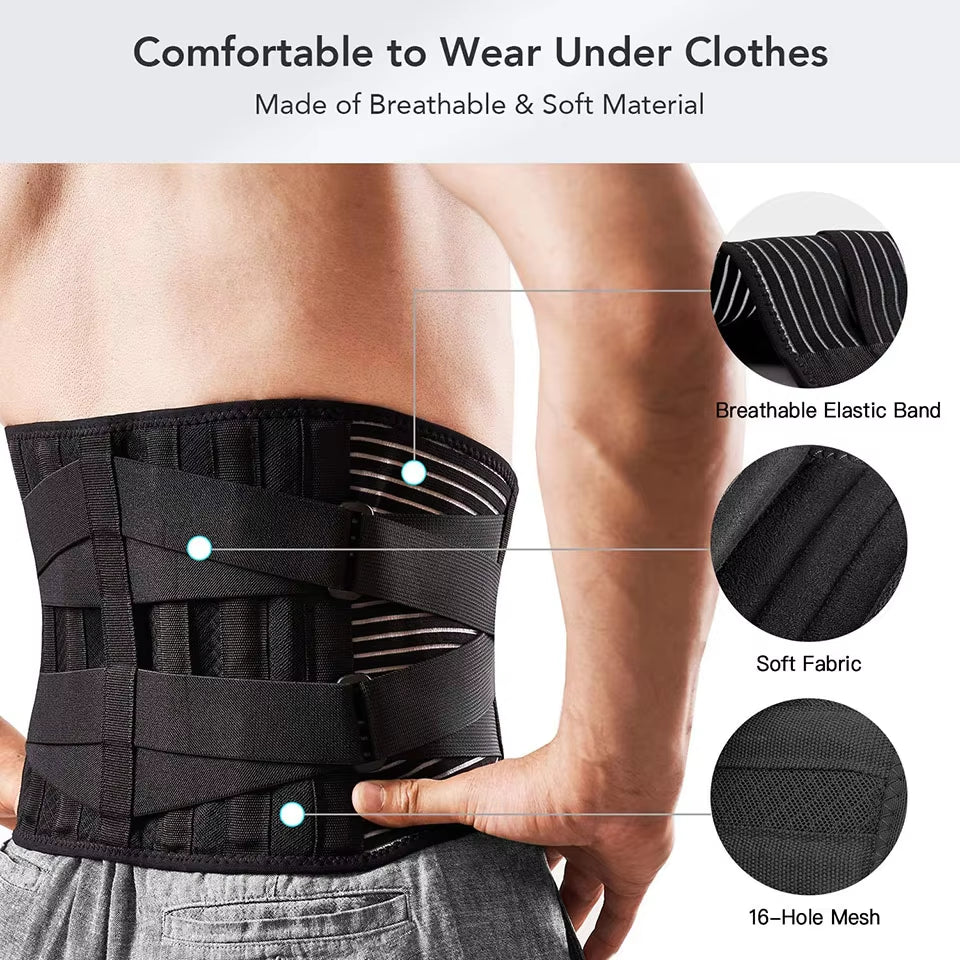 Lower Back Brace with 6 Stays Anti-Skid Orthopedic Lumbar Support Breathable Waist Support Belt for Gym Pain Relief