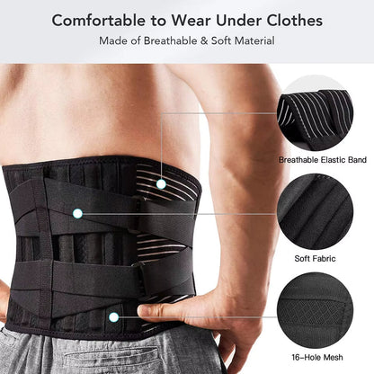 Lower Back Brace with 6 Stays Anti-Skid Orthopedic Lumbar Support Breathable Waist Support Belt for Gym Pain Relief